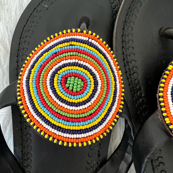 Beaded leather sandal flip flop medallion - Picture 6 of 8